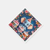 Verjaardag olifant met taart en ballonnen servet (Hoek)