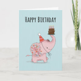 Verjaardag Olifant met Taart Kaart