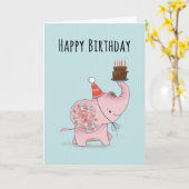Verjaardag Olifant met Taart Kaart (Gele Bloem)