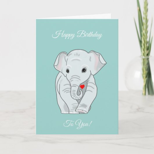 Verjaardag olifant op turquoise kaart (Voorkant)