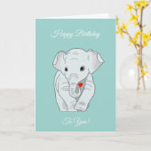 Verjaardag olifant op turquoise kaart (Gele Bloem)