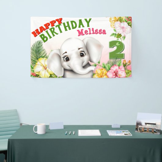 Verjaardag olifantensafari meisje spandoek (Beurs)