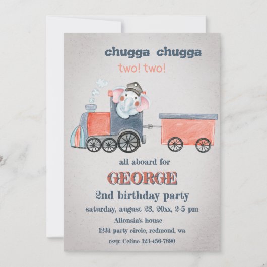 Verjaardag olifantentrein kaart (Voorkant)