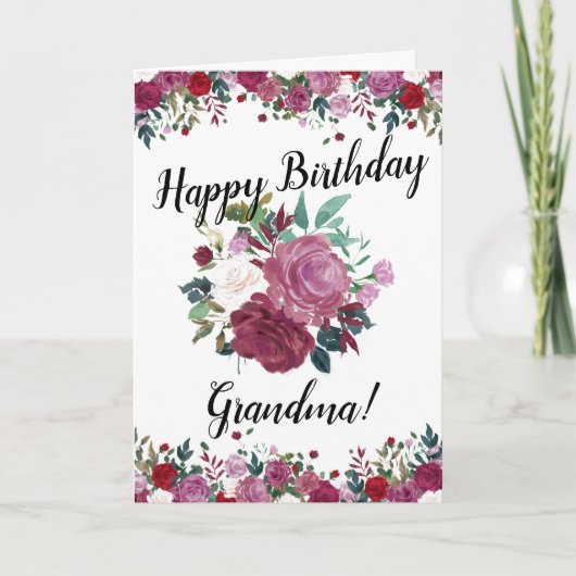 Verjaardag Oma Aquarel Rode Rozen Kaart (Voorkant)