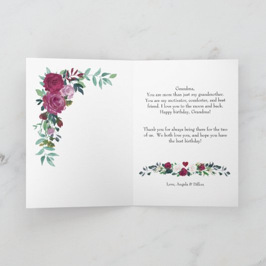 Verjaardag Oma Aquarel Rode Rozen Kaart (Binnen)