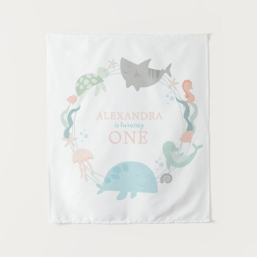 Verjaardag 'Onder de Zee' Eerste Verjaardag  Wandkleed (Voorkant)