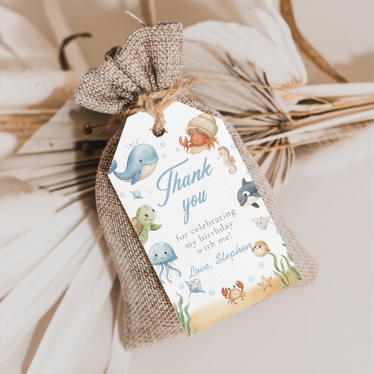 Verjaardag onder de zee oceandieren cadeaulabel