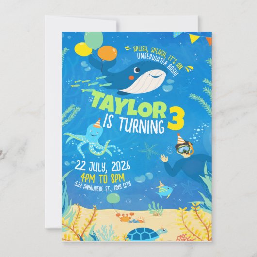 Verjaardag onder de zee, Verjaardag van oceandiere Kaart (Voorkant)