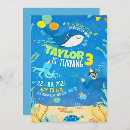 Verjaardag onder de zee, Verjaardag van oceandiere Kaart (Voorkant / Achterkant)