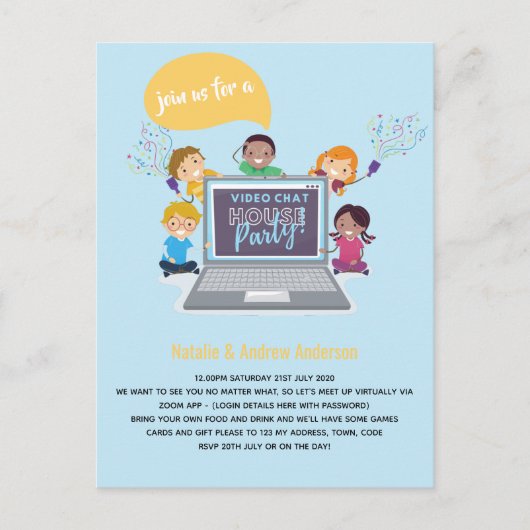 VERJAARDAG Online Videochat Virtuele LiveStream vo Briefkaart (Voorkant)