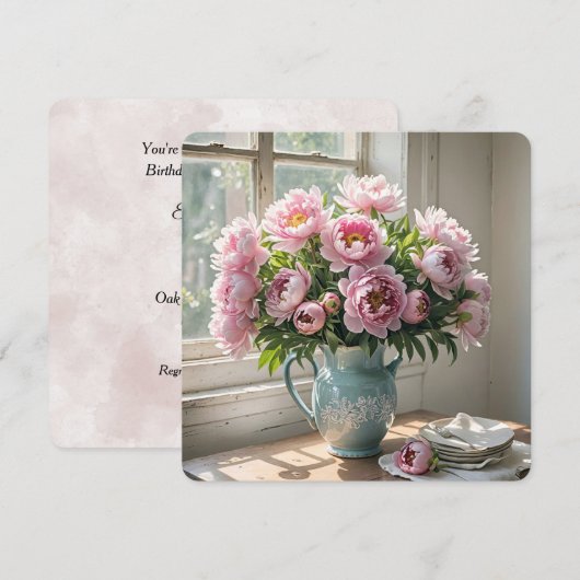 Verjaardag Ontbijt Brunch Pioen Boeket Kaart (Voorkant / Achterkant)