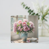 Verjaardag Ontbijt Brunch Pioen Boeket Kaart (Staand voorkant)