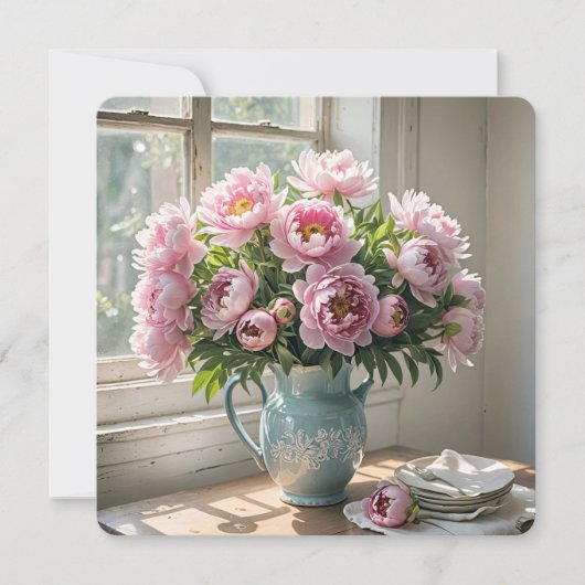 Verjaardag Ontbijt Brunch Pioen Boeket Kaart (Voorkant)