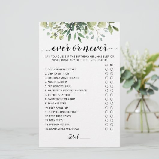 Verjaardag Ooit of Nooit Verjaardagsfeestspel (Staand voorkant)