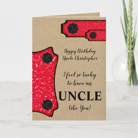 Verjaardag Oom maak een wens rustiek bruin rood Kaart (Voorkant)