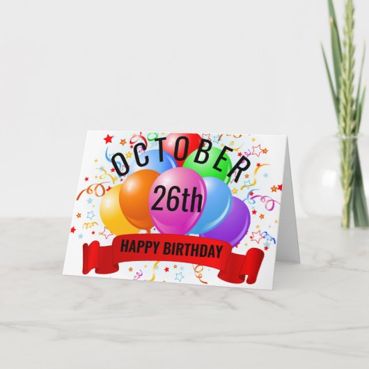 Verjaardag op 26 oktober kaart (Voorkant)