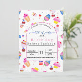 Verjaardag op 4 juli roze cupcake met vlag van de kaart (Staand voorkant)