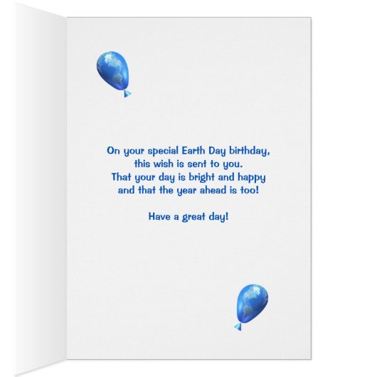 Verjaardag op Aardedag Wereldballonnen Kaart (Binnen (Rechts))