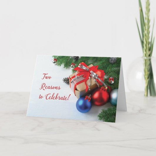 Verjaardag op Kerstmis Dubbel de viering Kaart (Voorkant)