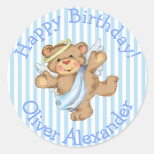 Verjaardag op maat teddybeer engel ronde sticker