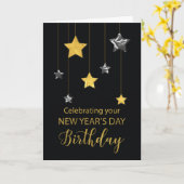 Verjaardag op Nieuwjaarsdag Star Shine Gold Kaart (Gele Bloem)