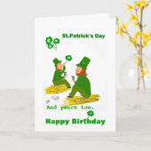 Verjaardag op St. Patrick's Day, Green Leprechauns Kaart (Gele Bloem)