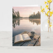 Verjaardag Open Boek Met Koffie Op Een Meersteiger Kaart (Gele Bloem)