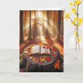 Verjaardag open boek over de herfst boomstronk kaart (Gele Bloem)