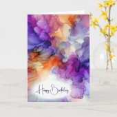 Verjaardag Oranje en Paarse alcoholinkt Abstract Kaart (Gele Bloem)