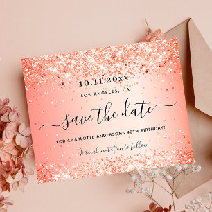 Verjaardag oranje glitters save the date glam budg flyer