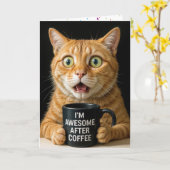 Verjaardag Oranje poes met leuke koffie Mok Kaart (Gele Bloem)