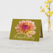 Verjaardag Oranje Rode Dahlia Bloem Groene Achterg Kaart (Gele Bloem)