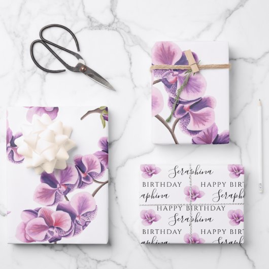 Verjaardag Orchidee Inpakpapier Vellen (Voorkant)