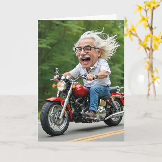 Verjaardag Oud Man Rijden op een motor Kaart (Gele Bloem)
