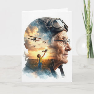 Verjaardag Oude Dame Aviator Herinneringen aan het Kaart