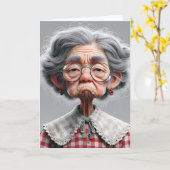 Verjaardag oude dame met chagrijnige uitdrukking kaart (Gele Bloem)