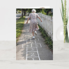 Verjaardag Oude Dame Speelt Hinkelspel Kaart