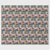 Verjaardag oude dame staat op een straat vent cadeaupapier (Vlak)