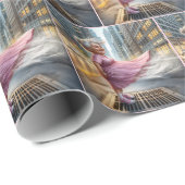 Verjaardag oude dame staat op een straat vent cadeaupapier (Rol Hoek)