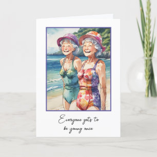 Verjaardag oude dames in badpakken kaart