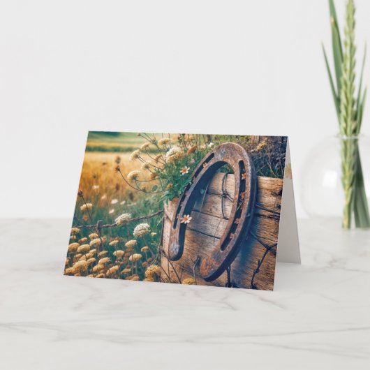 Verjaardag oude Hoefijzer en wilde bloemen Kaart (Voorkant)