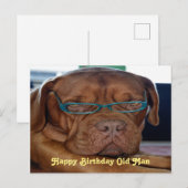 Verjaardag oude man hond bedrukt briefkaart (Voorkant / Achterkant)