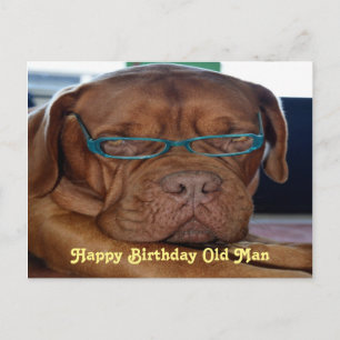 Verjaardag oude man hond bedrukt briefkaart