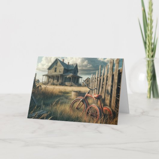 Verjaardag oude rode driewieler kaart (Voorkant)