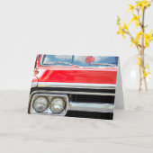 Verjaardag oude rode vrachtwagen met fuzzy dobbels kaart (Gele Bloem)