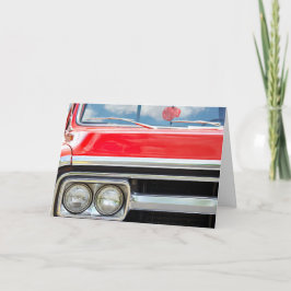 Verjaardag oude rode vrachtwagen met fuzzy dobbels kaart