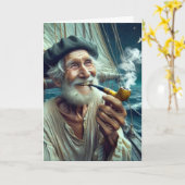 Verjaardag oude zeeman roken een pijp kaart (Gele Bloem)
