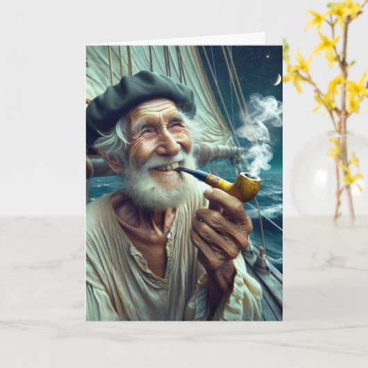 Verjaardag oude zeeman roken een pijp kaart (Gele Bloem)