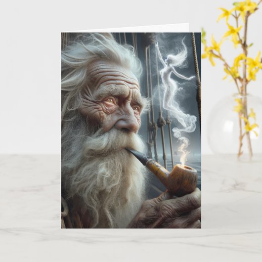 Verjaardag oude zeeman roken een pijp kaart (Gele Bloem)