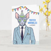 Verjaardag Ouder worden Sphynx Kat Mister Rimpels Kaart (Gele Bloem)